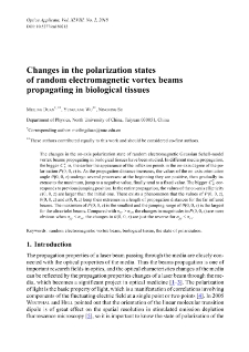 Changes in the polarization states of random electromagnetic vortex beams propagating in biological tissues