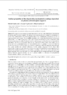 Surface properties of the doped silica hydrophobic coatings deposited on plasma activated glass supports