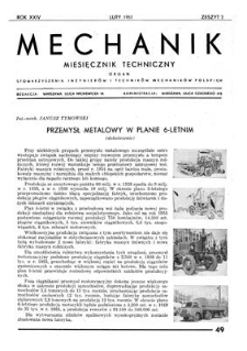 Mechanik : miesięcznik techniczny : organ Stowarzyszenia Inżynierów i Techników Mechaników Polskich, Rok XXIV, Luty 1951, Zeszyt 2
