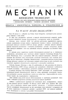 Mechanik : miesięcznik techniczny, Rok XX, Marzec 1947, Zeszyt 3