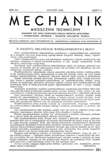 Mechanik : miesięcznik techniczny, Rok XXI, Wrzesień 1948, Zeszyt 9