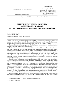 Structure and metamorphism of the Dardania zone in the eastern part of Gjilan region (Kosove)