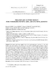 Preliminary support design for underground mine adit, Artana mine, Kosovo