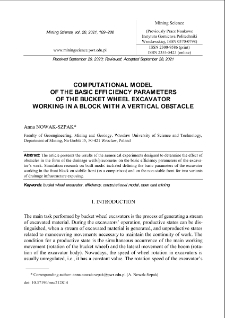 Computational model of the basic efficiency parameters of the bucket wheel excavator working in a block with a vertical obstacle