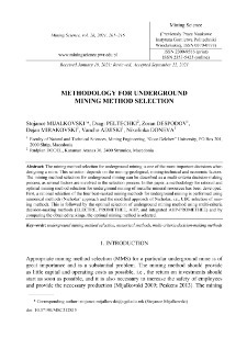 Methodology for underground mining method selection