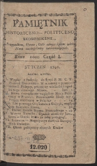 Pamiętnik Historyczno-Polityczny. R. 1791. T. 1 (Styczeń)