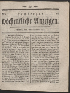 Lemberger Wöchentliche Anzeigen. R. 1793 Nr 90