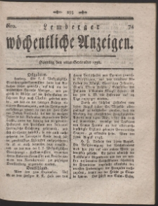 Lemberger Wöchentliche Anzeigen. R. 1798 Nr 74