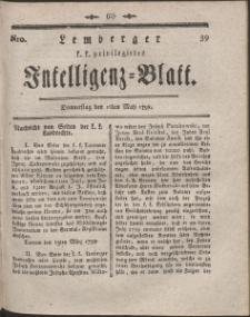 Lemberg Kaiserlich-Königliches Intelligenz-Blatt. R. 1799 Nr 39