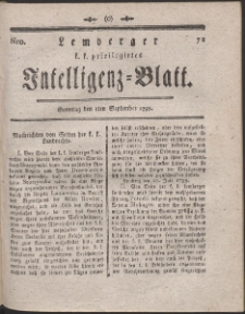 Lemberg Kaiserlich-Königliches Intelligenz-Blatt. R. 1799 Nr 72