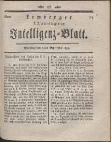 Lemberg Kaiserlich-Königliches Intelligenz-Blatt. R. 1799 Nr 74