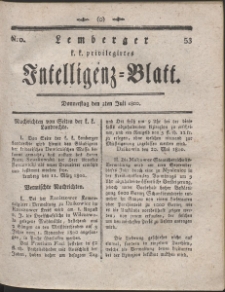 Lemberg Kaiserlich-Königliches Intelligenz-Blatt. R. 1800 Nr 53