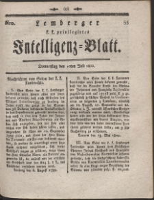 Lemberg Kaiserlich-Königliches Intelligenz-Blatt. R. 1800 Nr 55