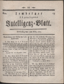 Lemberg Kaiserlich-Königliches Intelligenz-Blatt. R. 1801 Nr 23