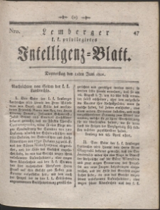 Lemberg Kaiserlich-Königliches Intelligenz-Blatt. R. 1801 Nr 47