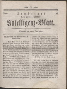 Lemberg Kaiserlich-Königliches Intelligenz-Blatt. R. 1801 Nr 48