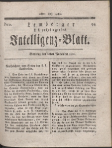 Lemberg Kaiserlich-Königliches Intelligenz-Blatt. R. 1801 Nr 94