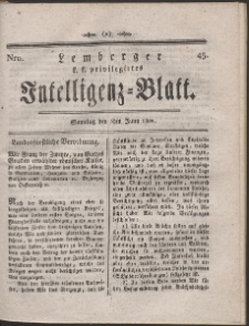 Lemberg Kaiserlich-Königliches Intelligenz-Blatt. R. 1802 Nr 45