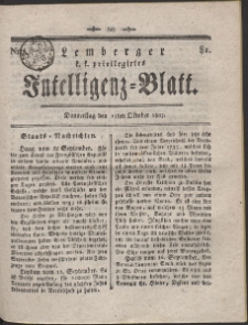 Lemberg Kaiserlich-Königliches Intelligenz-Blatt. R. 1803 Nr 82