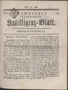 Lemberg Kaiserlich-Königliches Intelligenz-Blatt. R. 1804 Nr 14