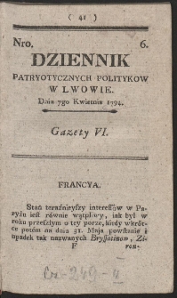 Dziennik Patryotycznych Politykow w Lwowie. R. 1794 Nr 6