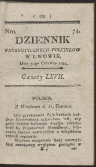 Dziennik Patryotycznych Politykow w Lwowie. R. 1794 Nr 74