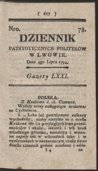 Dziennik Patryotycznych Politykow w Lwowie. R. 1794 Nr 78