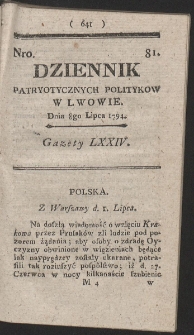 Dziennik Patryotycznych Politykow w Lwowie. R. 1794 Nr 81