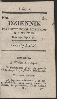 Dziennik Patryotycznych Politykow w Lwowie. R. 1794 Nr 82