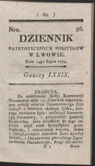 Dziennik Patryotycznych Politykow w Lwowie. R. 1794 Nr 86