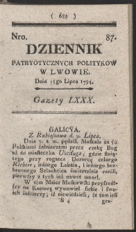 Dziennik Patryotycznych Politykow w Lwowie. R. 1794 Nr 87