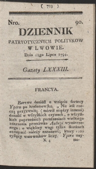 Dziennik Patryotycznych Politykow w Lwowie. R. 1794 Nr 90