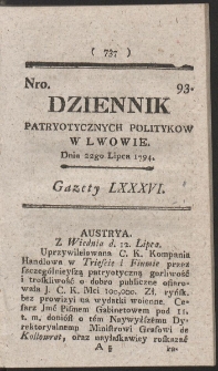 Dziennik Patryotycznych Politykow w Lwowie. R. 1794 Nr 93