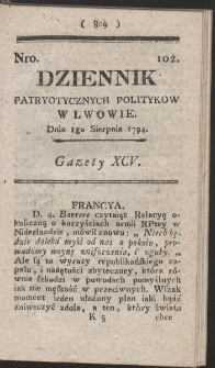 Dziennik Patryotycznych Politykow w Lwowie. R. 1794 Nr 102