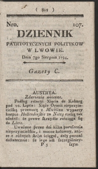 Dziennik Patryotycznych Politykow w Lwowie. R. 1794 Nr 107