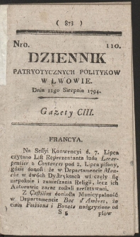 Dziennik Patryotycznych Politykow w Lwowie. R. 1794 Nr 110