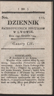 Dziennik Patryotycznych Politykow w Lwowie. R. 1794 Nr 111