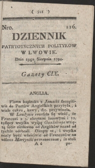 Dziennik Patryotycznych Politykow w Lwowie. R. 1794 Nr 116