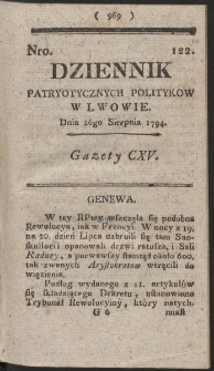 Dziennik Patryotycznych Politykow w Lwowie. R. 1794 Nr 122