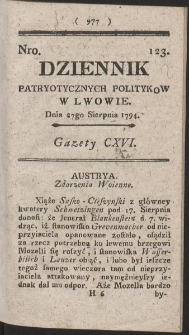 Dziennik Patryotycznych Politykow w Lwowie. R. 1794 Nr 123