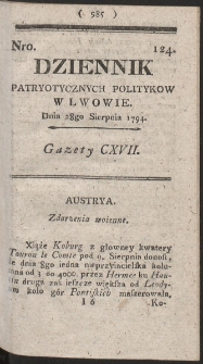 Dziennik Patryotycznych Politykow w Lwowie. R. 1794 Nr 124