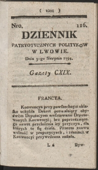 Dziennik Patryotycznych Politykow w Lwowie. R. 1794 Nr 126