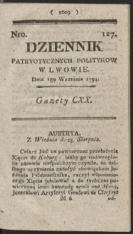 Dziennik Patryotycznych Politykow w Lwowie. R. 1794 Nr 127