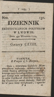 Dziennik Patryotycznych Politykow w Lwowie. R. 1794 Nr 130