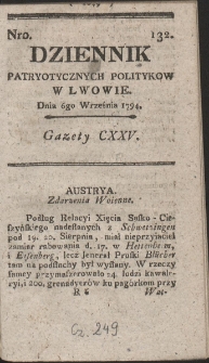 Dziennik Patryotycznych Politykow w Lwowie. R. 1794 Nr 132