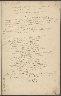 "Continuatio collectaneorum manuscriptorum inchoata a 1 Ianuarii 1787 [...] per Evaristum Andream comitem Kuropatnicki, castellanum [...]". Zbiór listów, wierszy, notatek i innych materiałów o treści publicznej i prywatnej z lat 1786-1788.