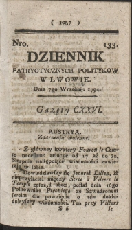 Dziennik Patryotycznych Politykow w Lwowie. R. 1794 Nr 133