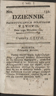 Dziennik Patryotycznych Politykow w Lwowie. R. 1794 Nr 134