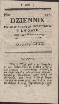 Dziennik Patryotycznych Politykow w Lwowie. R. 1794 Nr 137