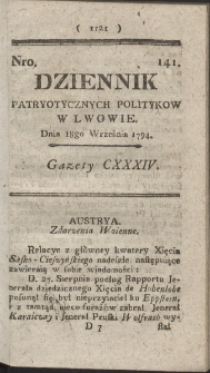 Dziennik Patryotycznych Politykow w Lwowie. R. 1794 Nr 141